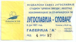 Sport Match Ticket UL000054 - Football (Soccer): Yugoslavia Vs Slovakia: 1997-06-08 - Eintrittskarten