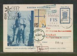 POLAND 1962 BOCIAN DELAYED 14TH GLIDER FLIGHT PC1 BLUE GREEN DELAY CACHET FIS SKIING CINDERELLA - Gliders