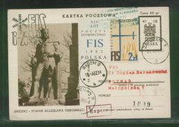 POLAND 1962 BOCIAN DELAYED 14TH GLIDER FLIGHT PC1 BROWN GREEN DELAY CACHET FIS SKIING CINDERELLA - Gliders