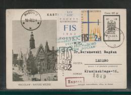 POLAND 1962 BOCIAN DELAYED 14TH GLIDER FLIGHT PC7 OLIVE GREEN DELAY CACHET FIS SKIING CINDERELLA - Balloons