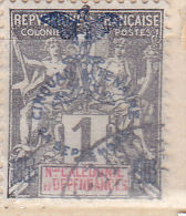 NOUVELLE CALÉDONIE N° 67 1C NOIR AZURE TYPE GROUPE ALLÉGORIQUE OBL - Used Stamps