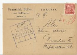 =TCH GS 1935 CES BUDIEJOWICE NACH PRAG Rote Stempel - Ansichtskarten
