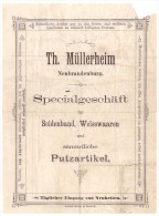 Uralte Rechnung 1894 - Specialgeschäft Th. Müllerheim In Neubrandenburg , Seide , Putzartikel , Mecklenburg !! - 1800 – 1899