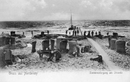 GRUSS AUS NORDERNEY SONNENUNTERGANG AM STRANDE LA PLAGE TRES ANIMEE CARTE PRECURSEUR - Norderney