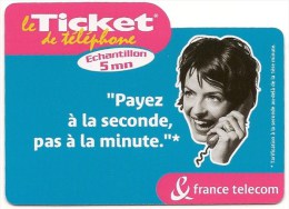 Ticket PR121   -   NEUF  -   Payez  à  La  Seconde   -   Echantillon 5mn  -  SPECIMEN  RARE - Tickets FT