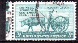 USA 1949 Cent Of Territorial Status Of Minnesota - 3c Pioneer And Red River Ox Cart FU - Gebruikt