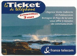 Ticket PR175 -   NEUF  -    Bretagne Et Pays De Loire    -    Echantillon  3 Mn   -  FACTICE   RARE - FT