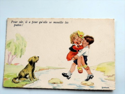 Carte Postale Ancienne : JANSER : Pour Sûr Il A Peur Qu'elle Se Mouille Les Pattes! - Janser