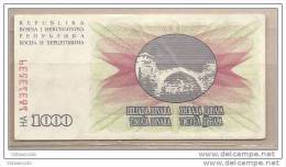 Bosnia Erzegovina - Banconota Circolata Da 1000 Dinari - 1992 - Bosnie-Herzegovine