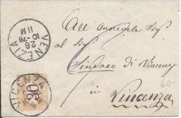 1878 Regno C. 30 Segnatasse - Lettera Piccole Dimensioni Non Affrancata Da Venezia Per Vicenza - Uso Singolo - Taxe