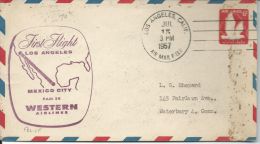 1957 6 Cent Stamped Envelope Western Airlines 1st Flight Los Angeles To Mexico City   Front & Back Shown - 2c. 1941-1960 Briefe U. Dokumente