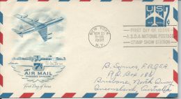 1958 7 Cent Stamped Envelope  US Air Mail FDI A.S.D.A New York  To Brisbane Australia  Front & Back Shown - 2c. 1941-1960 Covers
