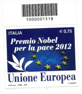 2012 - Italia 3428 Premio Nobel - Codice A Barre ---- - 2011-20: Ungebraucht