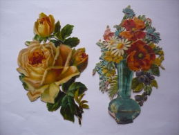 2  DECOUPIS  -  VASE DE FLEURS - ROSES - Fleurs