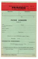 Fiche Usager, Compagnie Des Gaz De Pétrole Primagaz, Avenue Hoche, Paris (document Vierge) - Electricité & Gaz