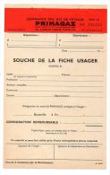 Souche De La Fiche Usager, Compagnie Des Gaz De Pétrole Primagaz, Avenue Hoche, Paris (document Vierge) - Elettricità & Gas