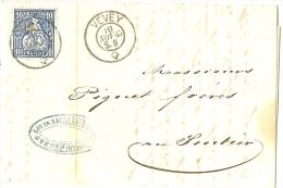 LSAU8 - SUISSE - LETTRE CLASSIQUE VEVEY / LE SENTIER 10/11/1865 - Covers & Documents