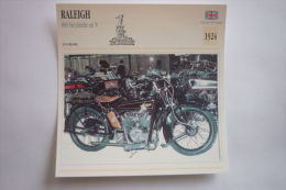 Transports - Sports Moto - Carte Fiche Technique Moto ( Raleigh 800 Bicylindre En V - Tourisme -1924( Description Au Dos - Motociclismo