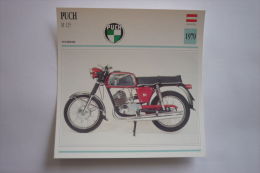 Transports - Sports Moto - Carte Fiche Technique Moto ( Puch M 125 - Tourisme -1970 ( Description Au Dos - Motorcycle Sport