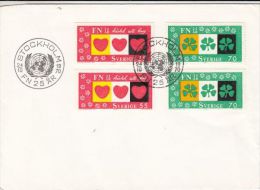 UNO, ONU, HEARTS, CLOVER, STAMPS AND SPECIAL POSTMARK ON COVER, 1970, SWEDEN - Storia Postale