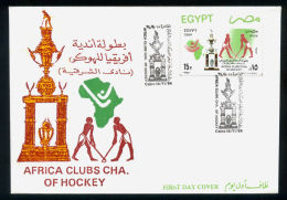 EGYPT / 1994 / SPORT / HOCKEY / AFRICAN CLUBS HOCKEY CHAMPIONSHIP / TROPHY / ANCIENT EGYPTIAN PLAYERS / FDC. - Brieven En Documenten