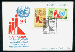 EGYPT / 1994 / UN / ICPD CAIRO / UN INTL CONFERENCE ON POPULATION & DEVELOPMENT / PHARAONIC MURALS / HIEROGLYPHICS / FDC - Brieven En Documenten