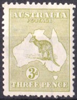 Australia 1915 Kangaroo 3d Olive 3rd Wmk Die 1 MH - - Neufs