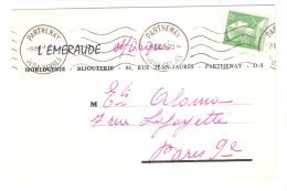 Carte De L' Horlogerie Bijouterie " L'Emeraude "de PARTHENAY,Deux Sèvres (Commande Porte Clefs), Type Mazelin 12 F,1955, - Relojería