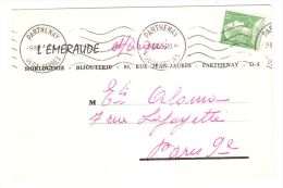 Carte De L' Horlogerie Bijouterie " L'Emeraude "de PARTHENAY,Deux Sèvres (Commande Porte Clefs), Type Mazelin 12 F,1955, - Horlogerie