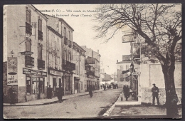 CPA ANCIENNE- FRANCE- RIVESALTES (66)- BOULEVARD ARAGO EN HIVER AVEC BELLE ANIMATION GROS PLAN- ENSEIGNES- VITRINES - Rivesaltes