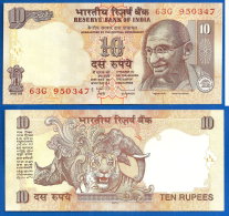 Inde 10 Roupies 2010 Lettre A India Rupees Gandhi Elephant Tigre Animal Asie Paypal Skrill OK - Inde