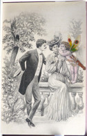 CPA Litho Surrealisme Precurseur Illustrateur KRÄNZLE KRAENZLE Couple Elegant Flirt Enfant Ange Ailes Papillon - Kränzle