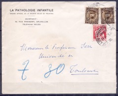 Lettre   De BRUXELLES   Annee 1933   Pour TOULOUSE  En Tete  LA PATHOLOGIE INFANTILE Affranchie Avec 3 Timbres - Covers & Documents