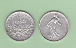 5 F SEMEUSE  Argent (Silver) 1963 - J. 5 Franchi