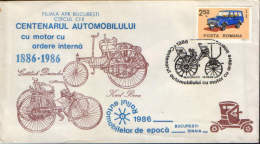 Romania-Cover Occasionally 1986- Centenary Car With Internal Combustion Engine 1886-1986,Daimler And Benz - Aardolie