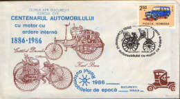 Romania-Cover Occasionally 1986- Centenary Car With Internal Combustion Engine 1886-1986,Daimler And Benz - Aardolie