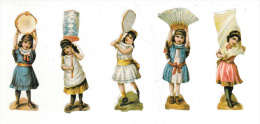 Découpis - Lot De 5 - Fillettes Portant, Lampion, Drapeau, éventail, Raquette, Tambourin - Kinder