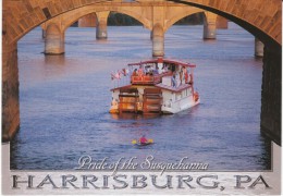 Harrisburg PA Pennsylvania, Susquehanna River Boat Under Bridges, C1990s Vintage Postcard - Harrisburg