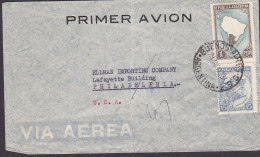 Argentina Via Aerea PRIMER AVION, BUENOS AIRES 1923 Cover Letra Lafayette Building PHILADELPHIA United States Map Bull - Luftpost