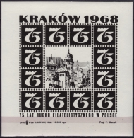 1968 Poland - Philatelist Memorial Sheet - Philatelic Exhibition - Kraków - Volledige & Onvolledige Vellen