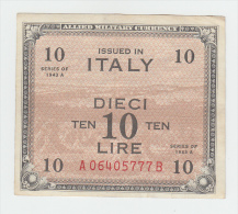 Italy 10 Lire 1943 VF+ P M19b M19 B - Ocupación Aliados Segunda Guerra Mundial