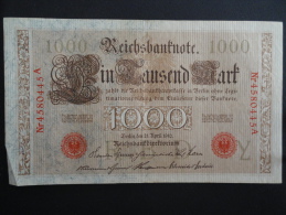 1910 A - 21 Avril 1910 - Billet 1000 Mark - Allemagne - Série A : N° 4580445 A - ReichsBanknote Deutschland Germany - 1000 Mark