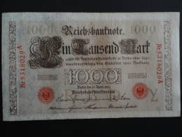 1910 A - 21 Avril 1910 - Billet 1000 Mark - Allemagne - Série A : N° 5318029 A - ReichsBanknote Deutschland Germany - 1.000 Mark