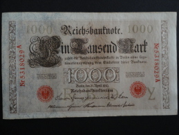 1910 A - 21 Avril 1910 - Billet 1000 Mark - Allemagne - Série A : N° 5318029 A - ReichsBanknote Deutschland Germany - 1000 Mark