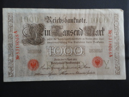 1910 A - 21 Avril 1910 - Billet 1000 Mark - Allemagne - Série A : N° 5318068 A - ReichsBanknote Deutschland Germany - 1.000 Mark