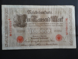 1910 A - 21 Avril 1910 - Billet 1000 Mark - Allemagne - Série A : N° 5318068 A - ReichsBanknote Deutschland Germany - 1000 Mark