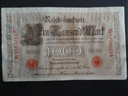 1910 A - 21 Avril 1910 - Billet 1000 Mark - Allemagne - Série A : N° 5318094 A - ReichsBanknote Deutschland Germany - 1.000 Mark