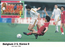 Cartolina Con Francobollo Sierra Leone Italia 1990 - Belgio-Sud Korea 2-0 - 1990 – Italien