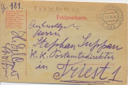 Austria 1916 Field Post Postcard With Text Pre-printed From "KuK Etappenpostamt 181" To Trieste - Prima Guerra Mondiale