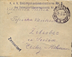 Austria 1917 Field Post Envelope From "KuK Gebirgs-Kanonenbatterie Nr. 3" To Bohemia - WW1